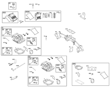 Cylinder Head Group Diagram and Parts List for 61H375-0001-E1 400000 - 699999 Briggs and Stratton Engine